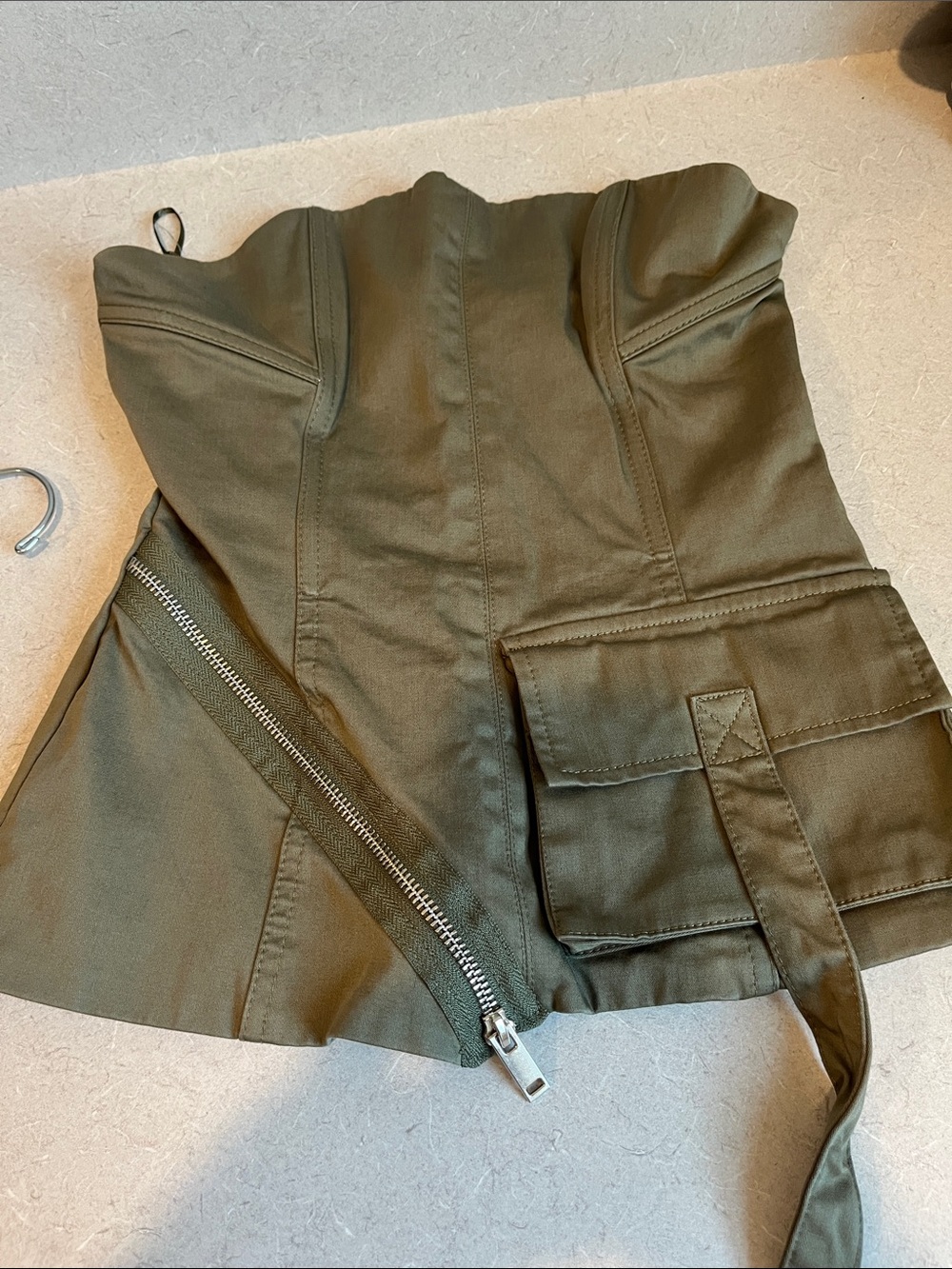 Zara Olive Green Strapless Corset Top with Side Zipper